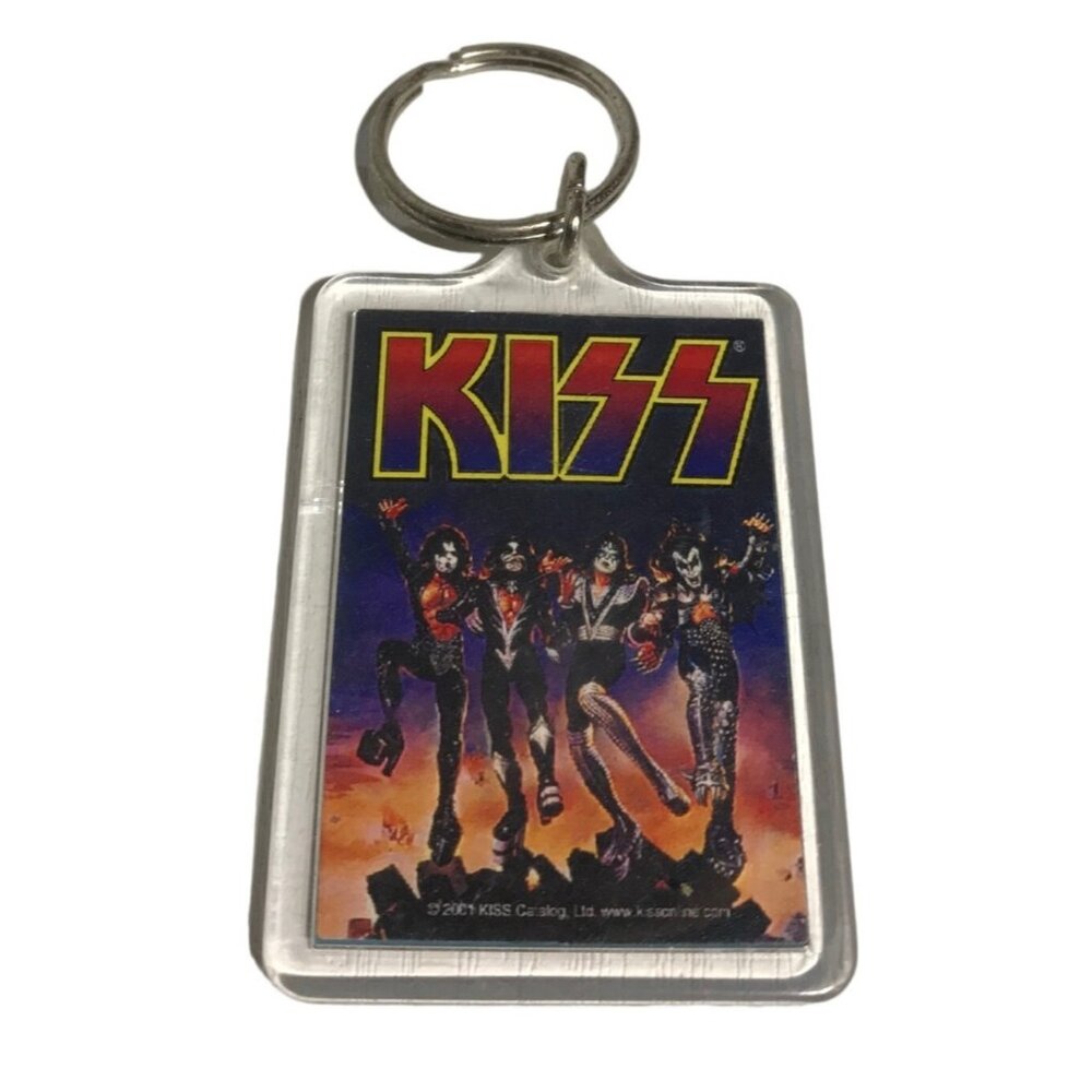 KISS Band Collectible Keychain With 1977 Album Art 2.5 X 1.75" Rectangular Clear